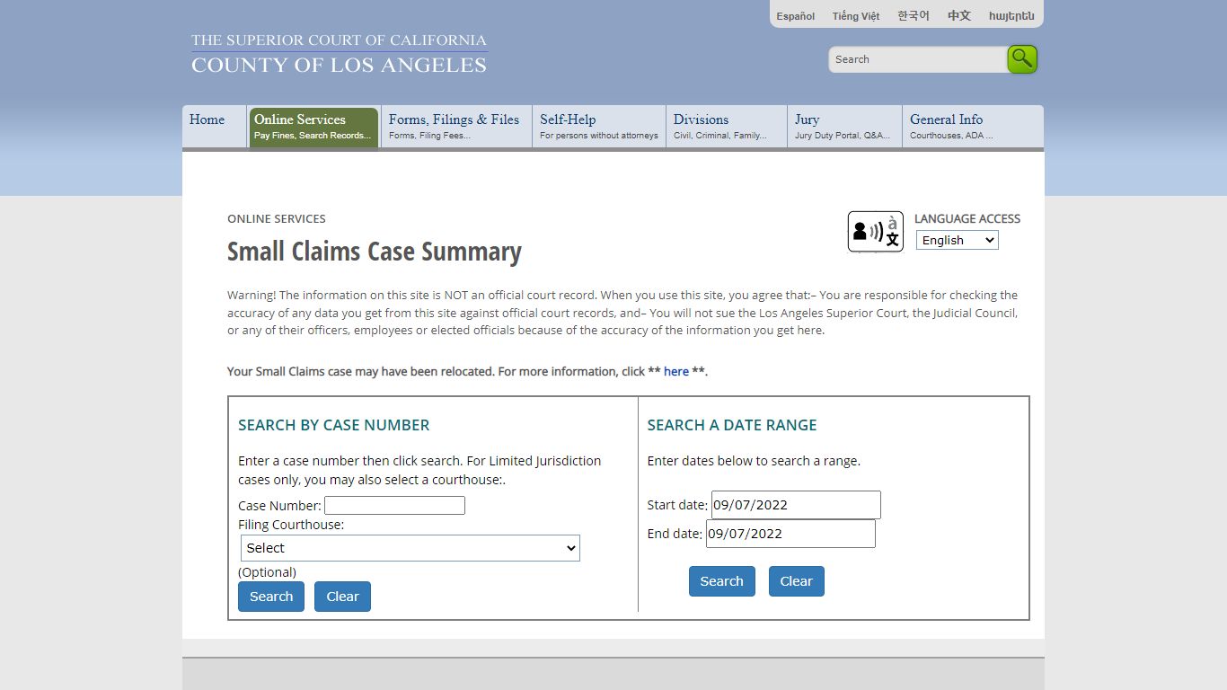 Case Summary - Online Services - LA Court